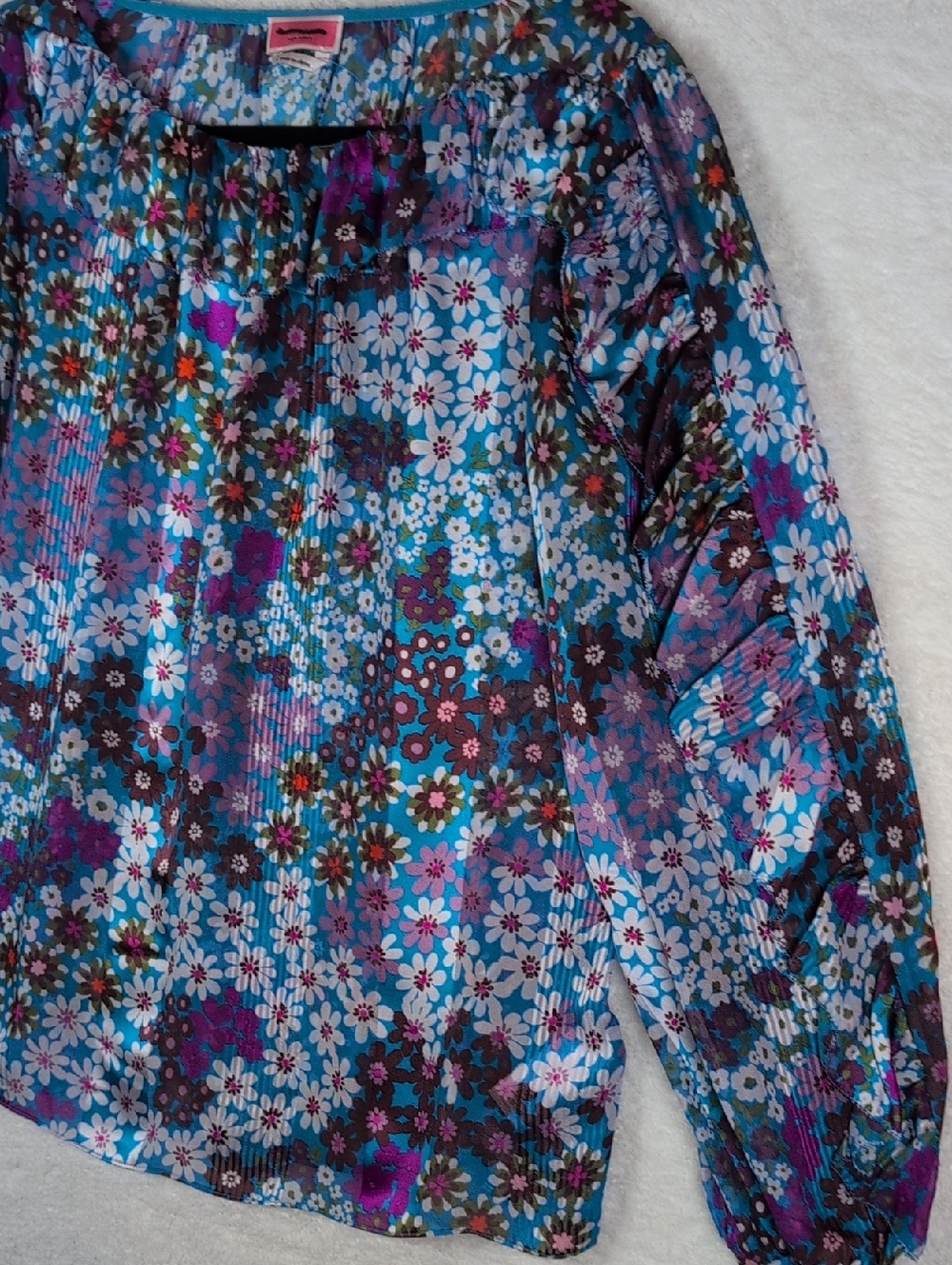 362-Nwot Kate Spade Women’s Blue Floral Long-Sleeve Peasant Blouse - Picture 4 of 7